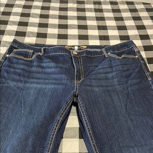 Seven7 Jeans Tapered Plus Sz 28 x31.5 Super Stretch Flap Pocket Embellished Dark